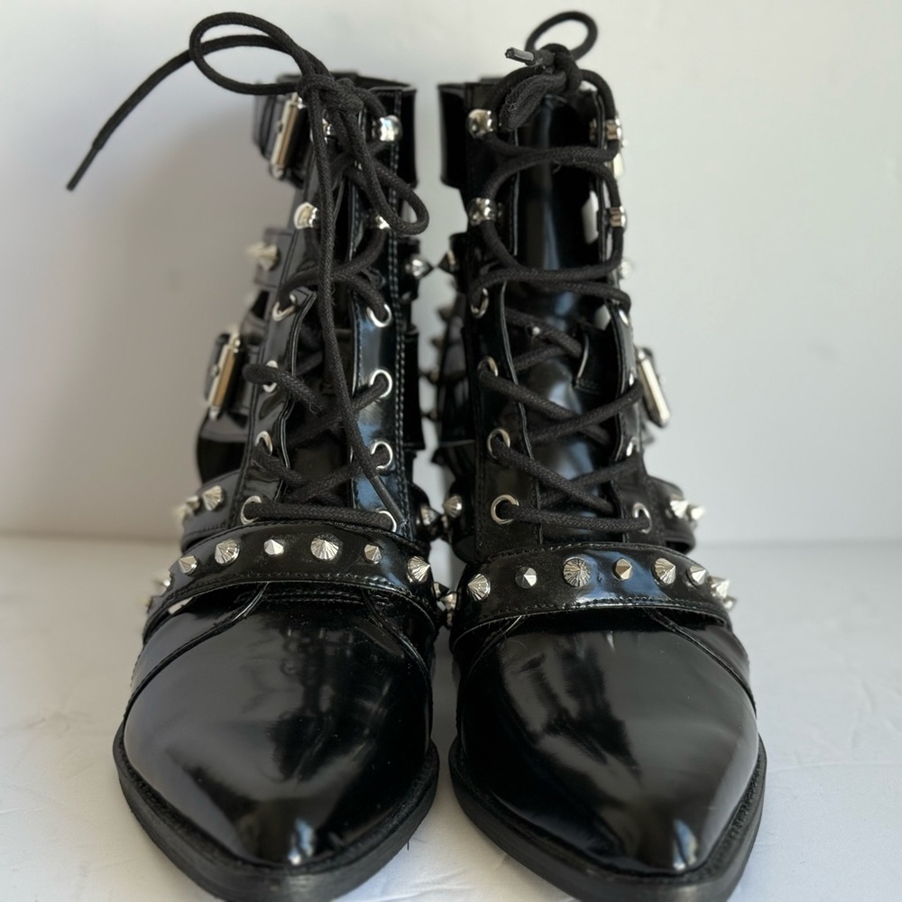Sam Edelman Black Studded Lace-Up Boots - Picture 3 of 13